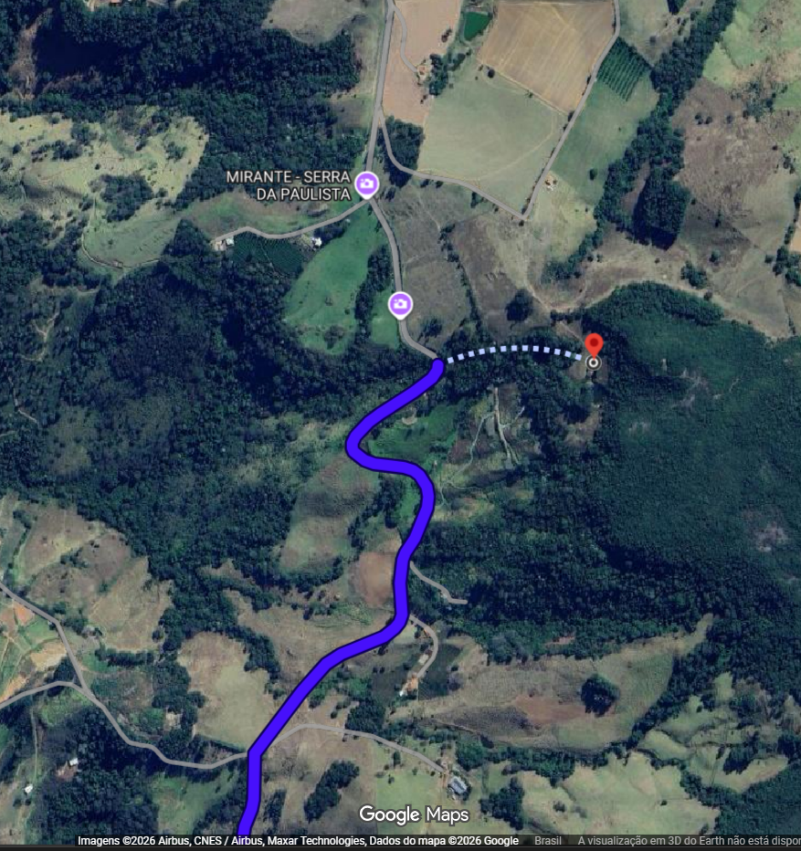 Rota rural incompleta no Google Maps em São João da Boa Vista